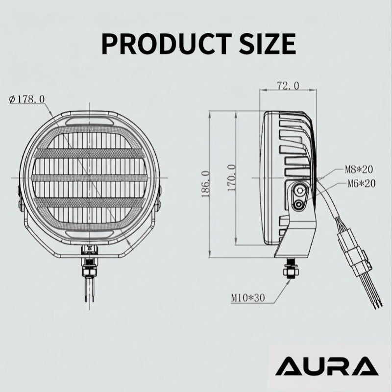 Aura - 7" 80W Round Spot Lamp With DRL